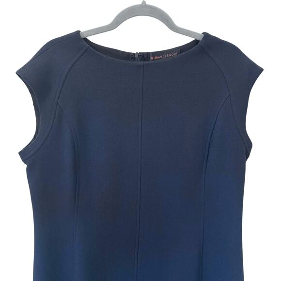 Nina Mclemore Double Face 100% Wool Crepe Dress Navy Blue Size 14 - Picture 3 of 8